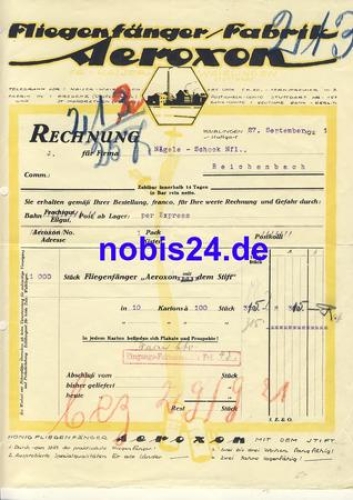 71332 Waiblingen flycatcher factory "Aeroxon" letterhead 1922