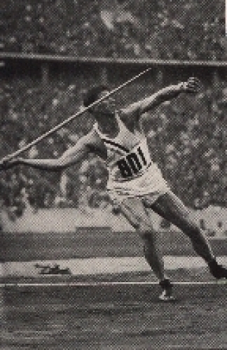 Olympic Games 1936 decathlon javelin throwing, Morris collector's picture, no AK