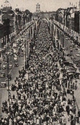 Olympic Games 1936 The Feststrasse Unter den Linden in Berlin in the flag decoration collective picture, no postcard