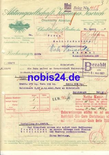 Charlottenburg Berlin Johannes Jeserich AG chemical plant letterhead 1927