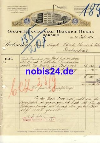 Wuppertal Barmen Buchdruckerei Heinrich Heede letterhead with factory view 1921