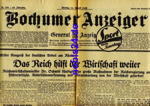 Bochumer Anzeiger 190 Jahrgang 1933
