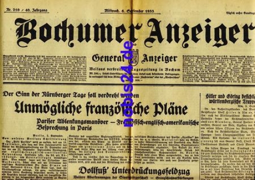 Bochumer Anzeiger 210 Jahrgang 1933