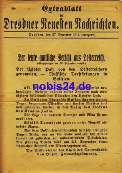 Dresdner Neuesten Nachrichten Extrablatt DNN 1914