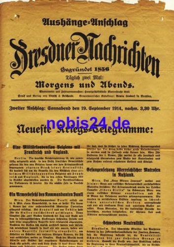 Dresden Sonderblatt Dresdner  Nachrichten 1914