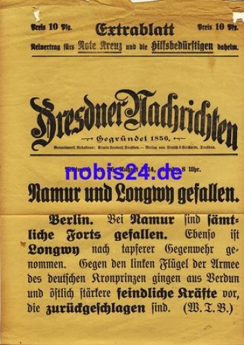 Dresden Extrablatt Dresdner Nachrichten 1914