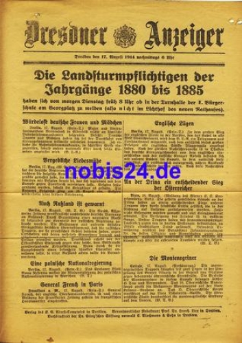 Dresden special sheet Dresdner Gazette 1914