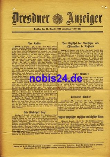 Dresden special sheet Dresdner Gazette 1914