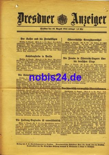 Dresden Sonderblatt Dresdner Anzeiger 1914