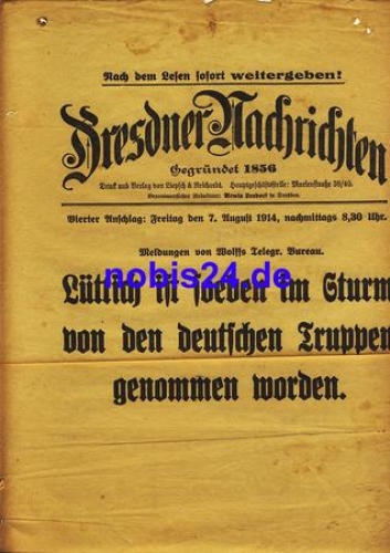 Dresden Sonderblatt Dresdner  Nachrichten 1914