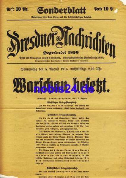 Dresden Sonderblatt Dresdner  Nachrichten 1914