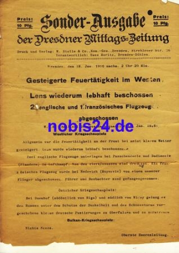 Dresden Sonderblatt 1.WK Dresdner Anzeiger 1916