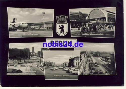 Berlin large postcard A5 with airport, used 1966