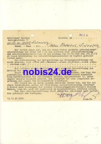 Dresden letter from the employment office 1931
