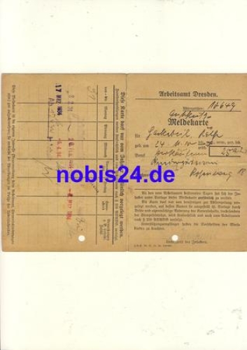 Dresden Meldekarte Arbeitsamt 1934