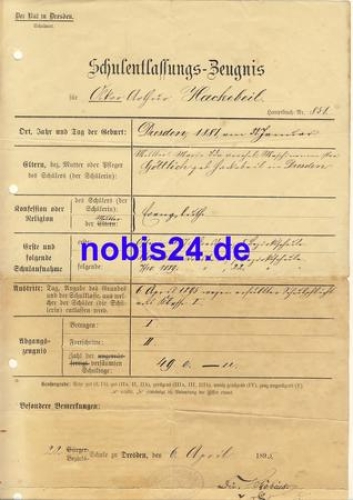 Dresden school certificate 1895