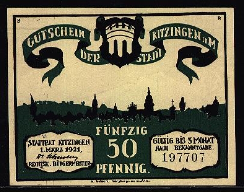 97318 Kitzingen city emergency money worth 50 pfennigs 1921