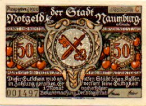 06618 Naumburg city emergency money 50 pfennig coat of arms 1920