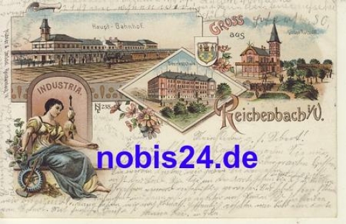 08468 Reichenbach Litho Bahnhof Schule o 1899
