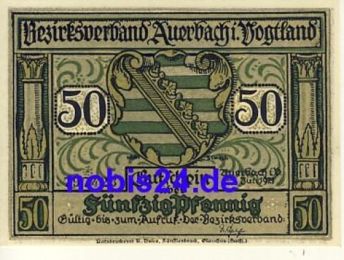 08209 Auerbach Emergency money 50 pfennigs 1921