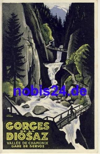 Chamonix Gorges Diosaz Künstlerkarte o 1950