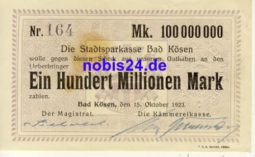 06628 Bad Kosen Emergency money 100 million 1923