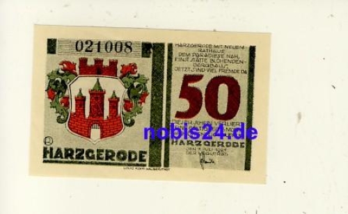 06493 Harzgerode emergency money 50 pfennigs 1921