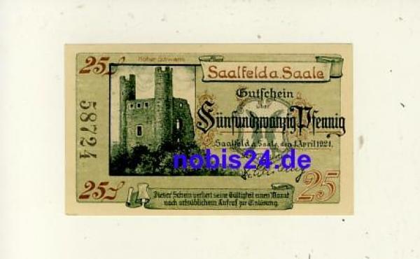 07318 Saalfeld emergency money 25 pfennigs 1921