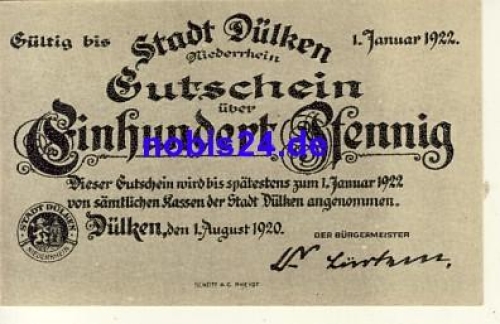 41747 Dülken Notgeld 1 Mark 1922