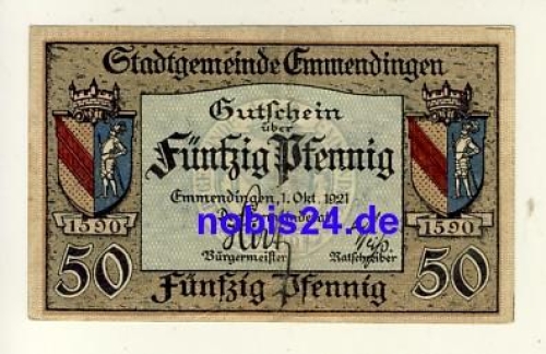 79312 Emmendingen Notgeld 50 Pfennige 1921