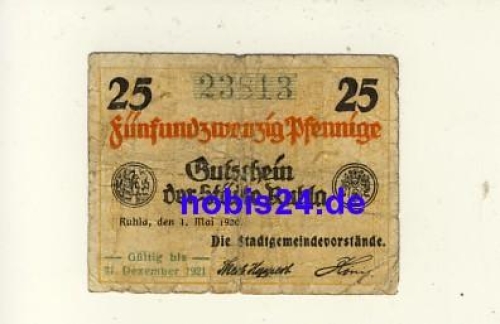 99842 Ruhla Notgeld 25 Pfennige 1920