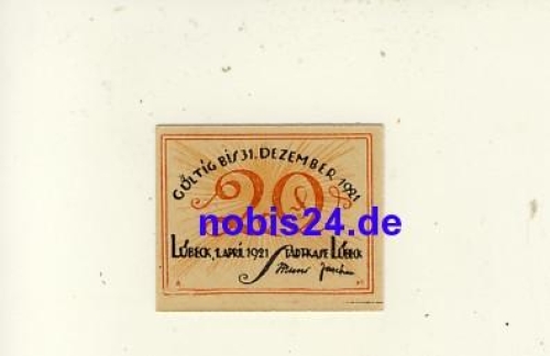 Lübeck Notgeld 20 Pfennige 1921