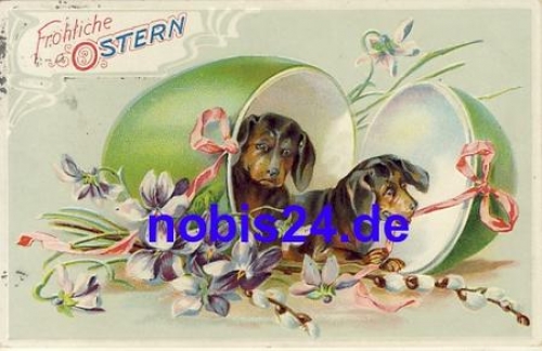 dachshund in egg easter embossed card o1907