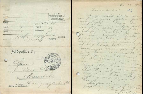 29th Infantry Division 1st Battalion Regiment 112 Feldpost 1.WK 7.12.1916