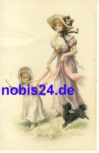 Lady with dog artist card M. Munk *ca.1910