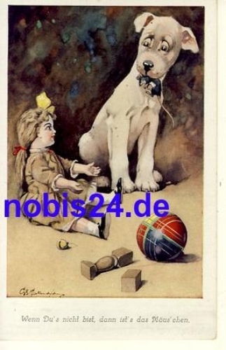 Dog Doll Ball Art Card *ca.1925