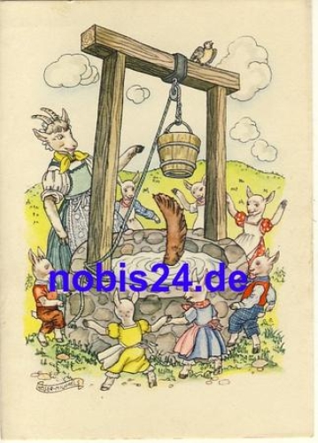 Wolf and the seven little kids fairy tale card *ca.1950