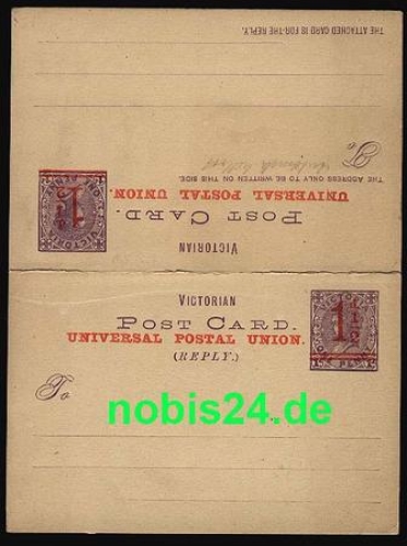 Victoria postal stationery with reply card 1 penny with red overprint 1 1/2 * approx. 1890