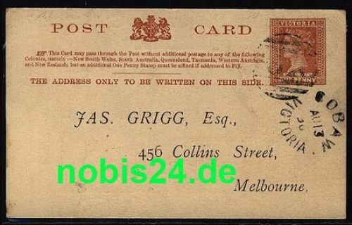 Victoria postal stationery o 13.8.1890