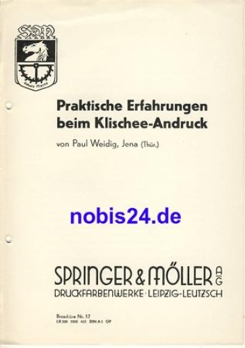Practical experience with cliché proof No. 17 Springer & Möller Leipzig ca. 1950 Issue 8 pages, punched
