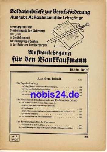 Course bank clerk letter 19/20 around 1942 booklet 30 pages