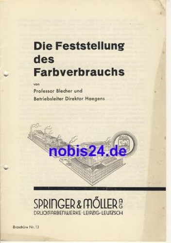 The determination of color consumption Springer & Möller Leipzig ca.1950 issue 16 pages, punched