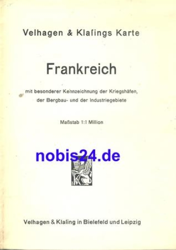France Velhagen & Klasings map ca.1940 ​Size 1000 x 800 mm
