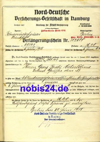 North German Insurance Hamburg 1918 note Din A4