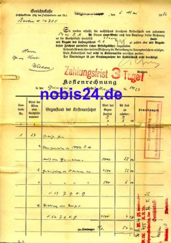 Court register Königs Wusterhausen invoice 1926 Din A4