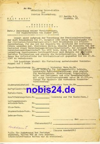 Berlin 1945 Schreiben Versicherungsklärung