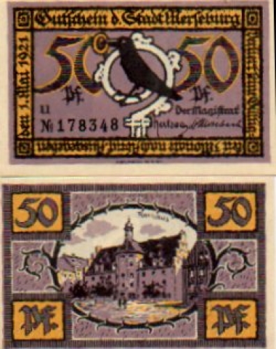 06217 Merseburg city emergency money worth 50 pfennigs town hall 1921