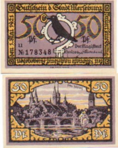 06217 Merseburg city emergency money worth 50 pfennigs lock 1921