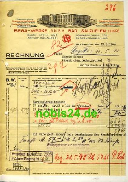 32108 Bad Salzuflen Briefkopf Begawerke 1936