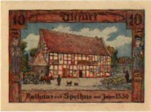 06484 Ditfurt Städtenotgeld 10 Pfennige Rathaus und Spilhaus von 1330 1921